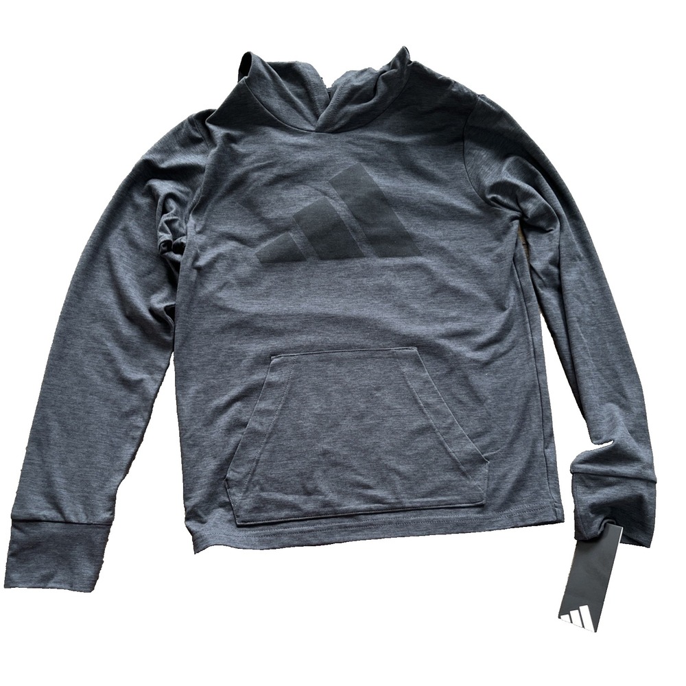 Adidas Gray Lightweight Hoodie with Black Logo Pullover Boys M 10/12 New NWT